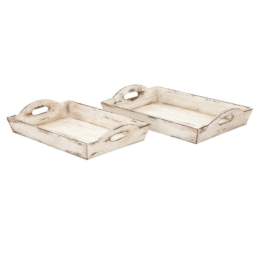 TUP THE URBAN PORT BM46891 Distressed Wooden Finish Serving Trays with Handles, Set of Two
