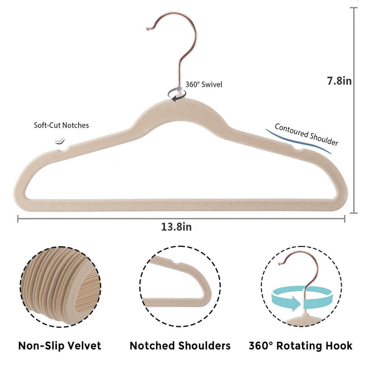 Tonswachic Kids Velvet Hangers 30 Pack - 14'' Inch Premium Non Slip Kids Felt Hangers For Clothes - Ultra Thin Baby Felt Hangers