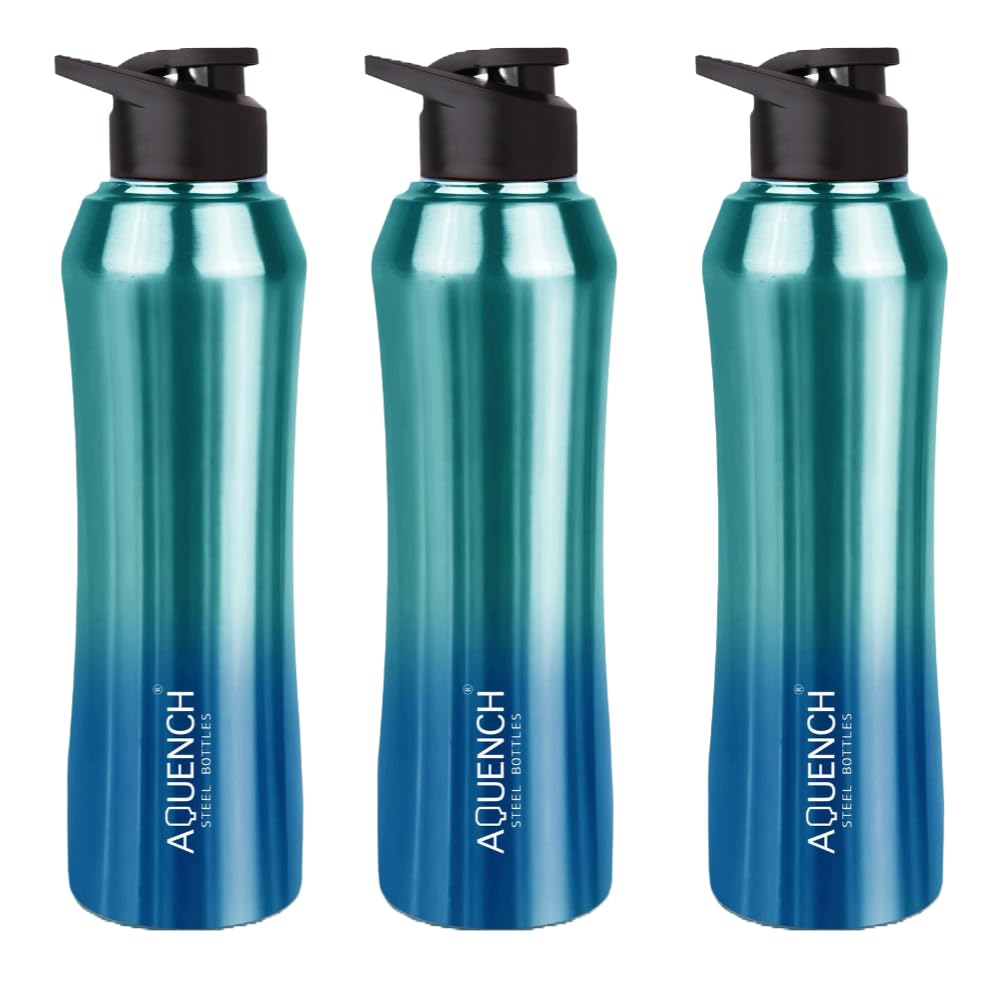 Aquench Stainless Steel Water Bottle, 1 Litre Capacity, Turquoise Gradient, Leak-Proof Sipper Cap (Pack Of 4, Turquoise)