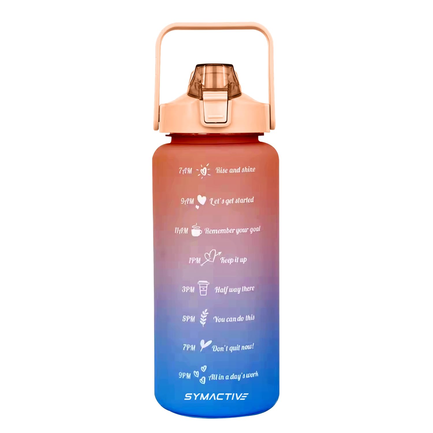 Amazon Brand - Symactive 2 Litre Plastic Water Bottle For Gym | Leak-Resistant | Sipper Top | Time Marker With Motivational Quot