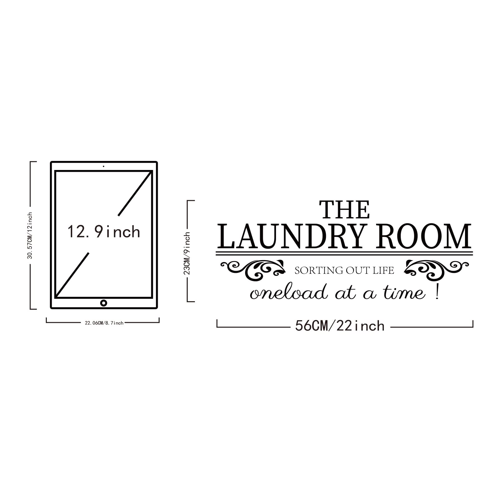 Superdant Laundry Room Wall Sticker, Plastic, Black, 560Mm X 230Mm, Vintage Patterns Art Lettering Decal For Indoor Decoration
