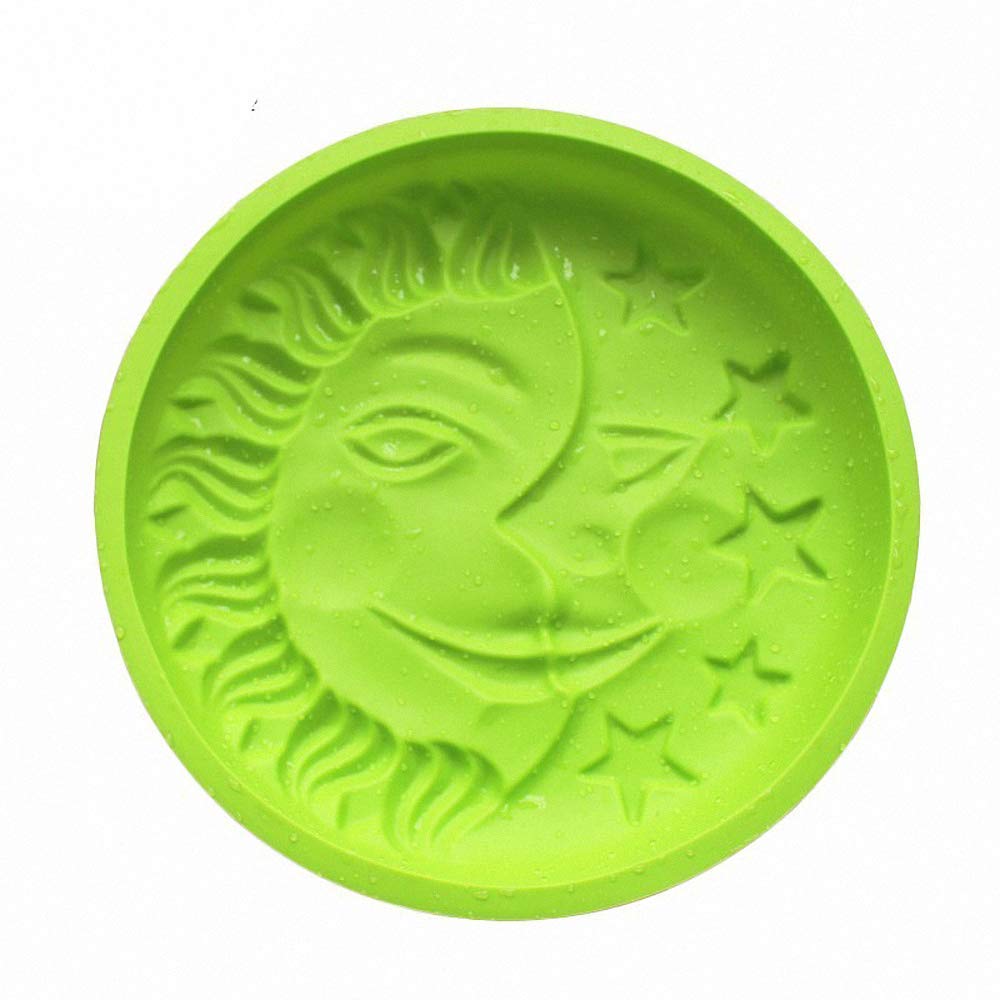 Sun, Moon & Stars Silicone Cake Pan, 9 Inch Round Shape With Sun & Moon Face Silicone Baking Mold Cheese Cake Pizza Pie Flan Tar