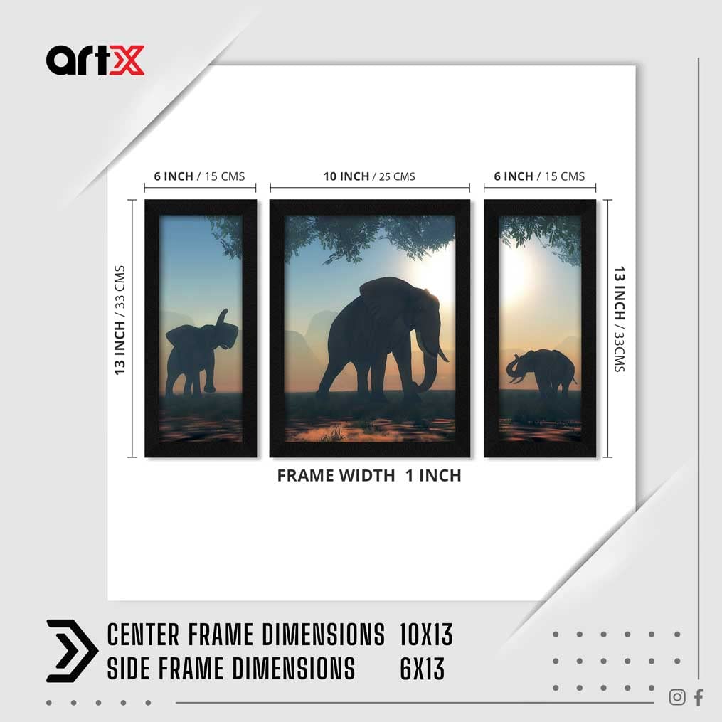 Artx Elephant Family Wildlife Framed Painting (Synthetic Wood, 13.5 Inch X 22.5 Inch, Multicolour)