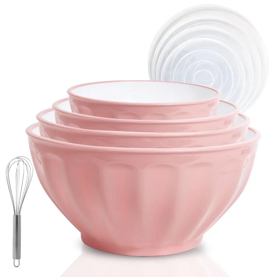 Jcxivan Mixing Bowls With Lids Set,4 Piece Large Plastic Nesting Mixing Bowls,Includes 4 Microwave Safe Mixing Bowl And An Egg W
