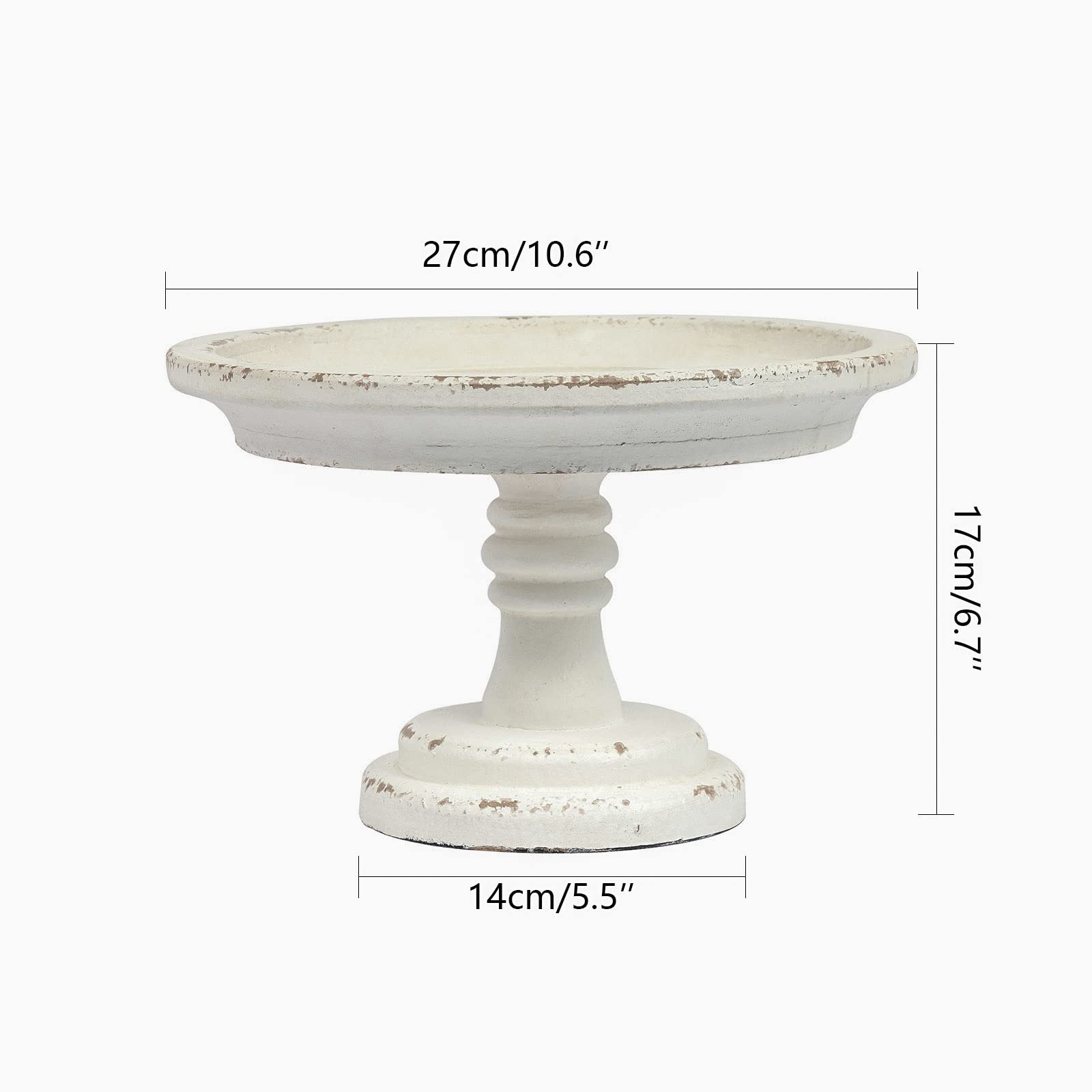 Rustic White Wood Pedestal Tray Stand For Table Decoration,Round Distressed Finished Cake Stand Dessert Table Display,Farmhouse
