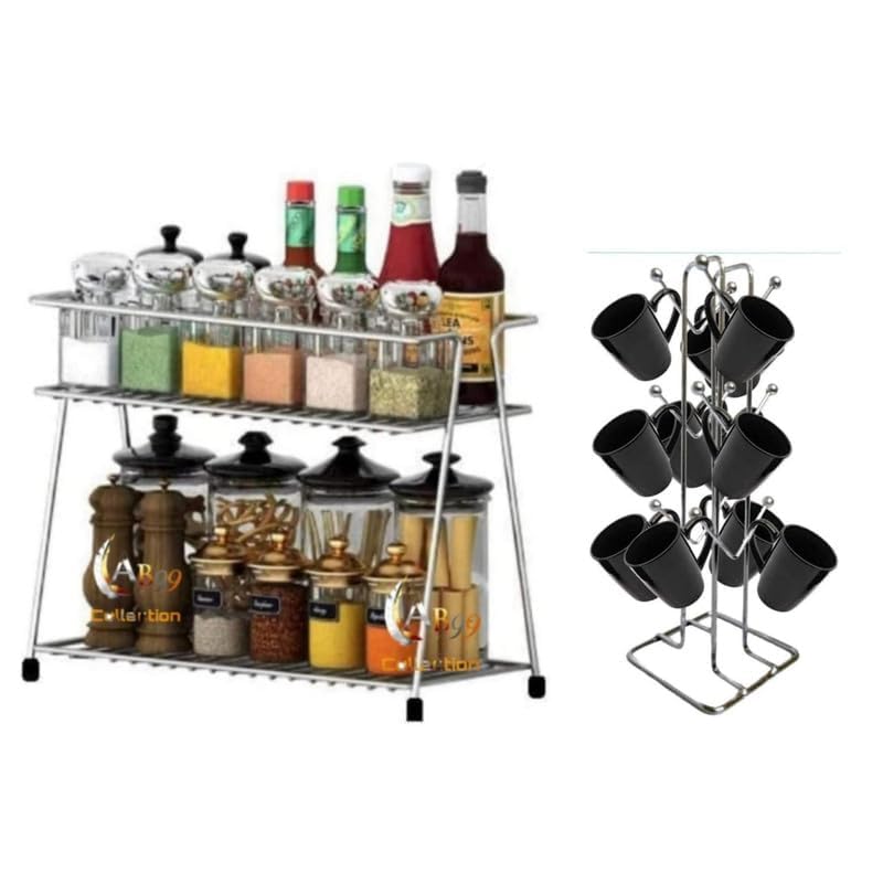 Cri8Hub Stainless Steel Spice Rack For Kitchen With V Shape Cup Stand For Dinning Table, Stands & Racks, 2 Tier Rack, 12 Cups St