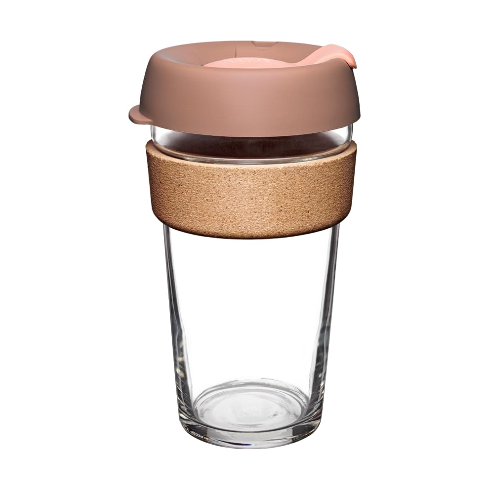 KeepCup Brew Cork, Reusable Glass Tumbler with Natural Cork, Grande Coffee Cup 16oz/454ml - Frappe