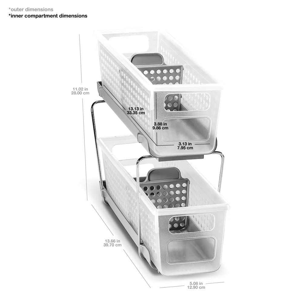 Madesmart 2-Tier Plastic Mini Multipurpose Organizer With Divided Slide-Out Storage Bins, Compact Under Sink And Cabinet Organiz