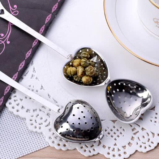 Miao Jin 12Pcs Stainless Steel Tea Infuser Mesh Heart Shaped Tea Strainer Spoon Sugar Flour Sifters Filters Tea Interval Diffuse