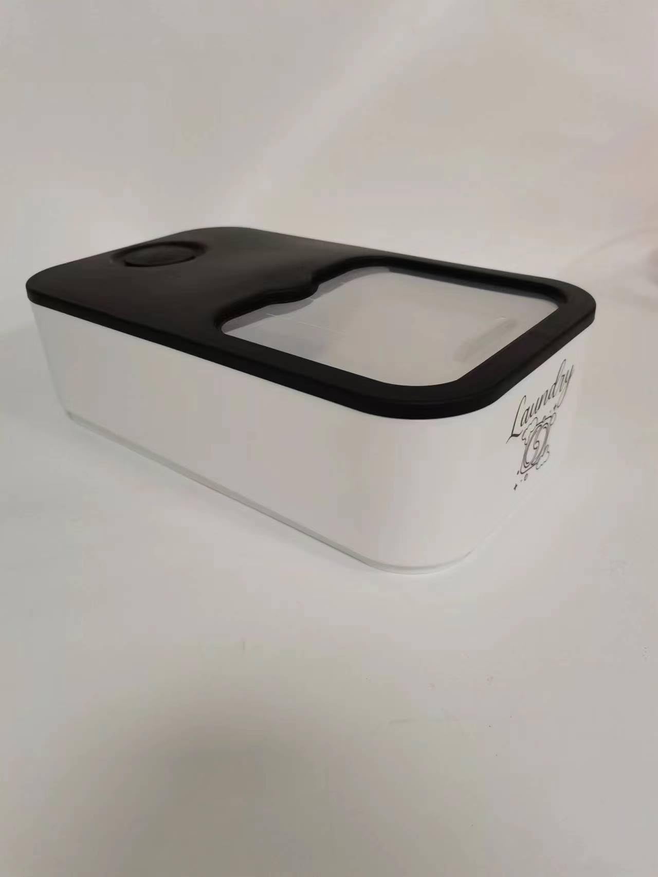 Skywin Laundry Pod Container With Slide Lid (Black With Print) - 15   X8.7   X4.5   - Holds 11 Pounds, Fits 2 Bottles Of Laundry
