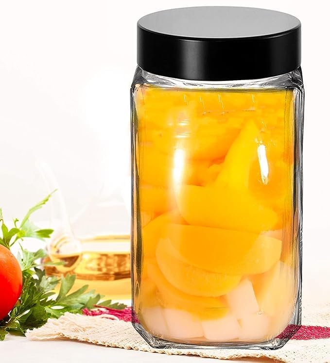 Home Stuffs Glass Jar 2200 Ml | Square Jars For Kitchen | Transparent Containers For Kitchen Pantry, Flour, Cereal, Masala, Dry 