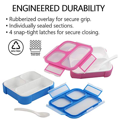 Bento Box for Kids  Toddler Lunch-Box for Small Boys Girls in School  Pre-School or Daycare  Leakproof 3 Compartment Containers for Portion Control Snacks for Adults  BPA Free. Medium Blue Pink 2 pack