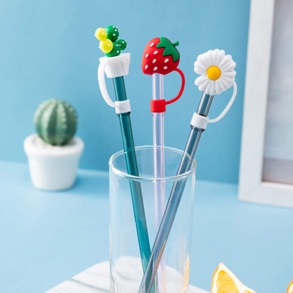 20 Pieces Straw Cover Cap Reusable Silicone Straw Toppers Drinking Straw Tips Lids For 8-10 Mm Cute Straws Plugs (Not Include St