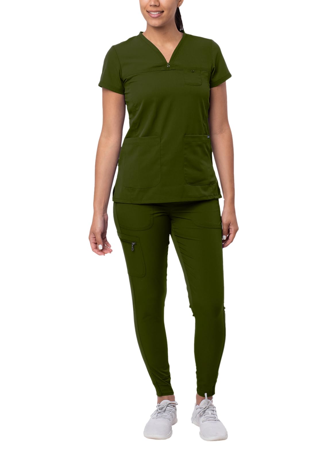 Adar Pro Movement Booster Scrub Set For Women - Sweetheart V-Neck Scrub Top  Yoga Jogger Scrub Pants - P9400 - Olive - L