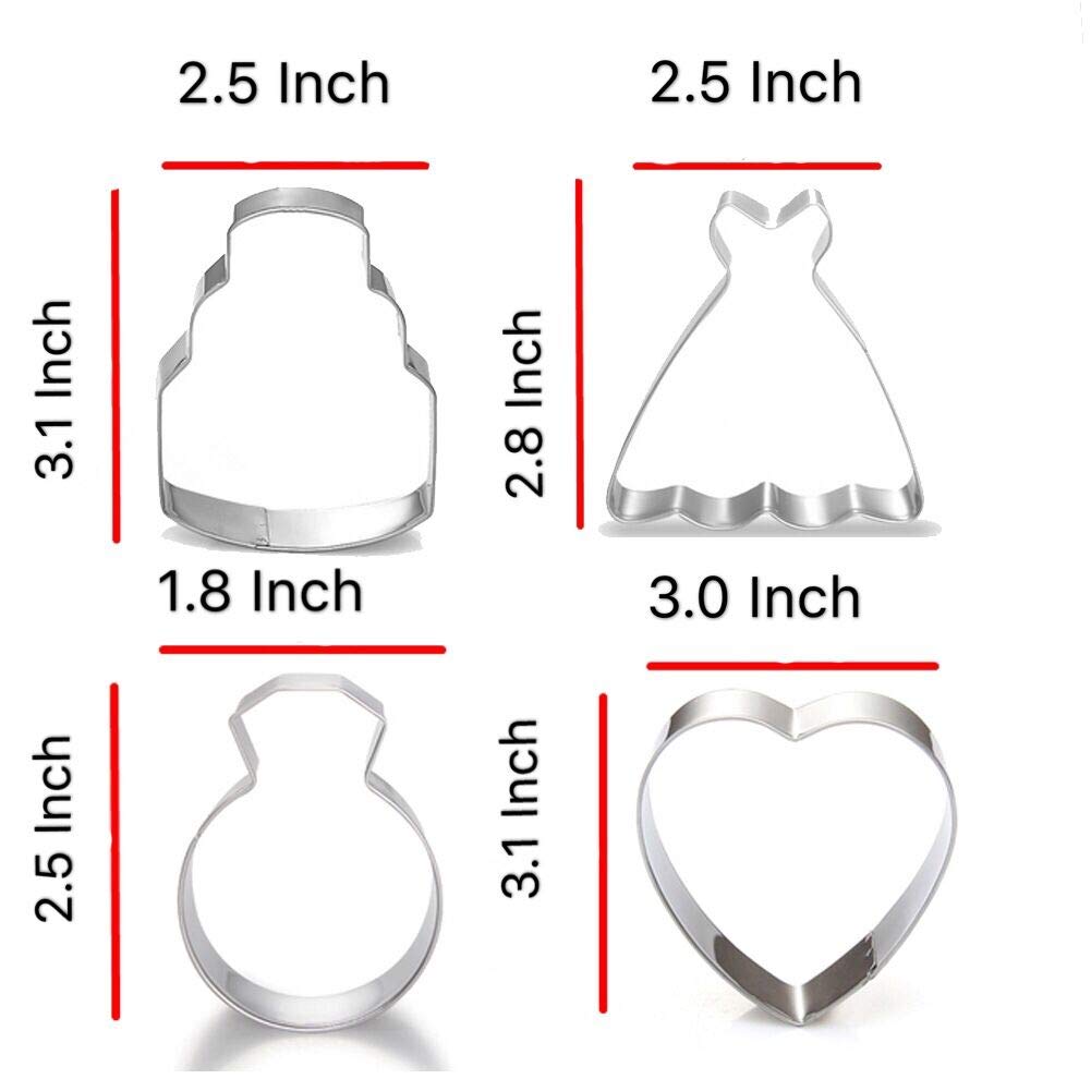 Wedding Cookie Cutter Set-7 Piece-3 Inches-Heart, Diamond Ring, Wedding Cake,Wedding Dress, Rectangle, Square And Oval Plaque Co