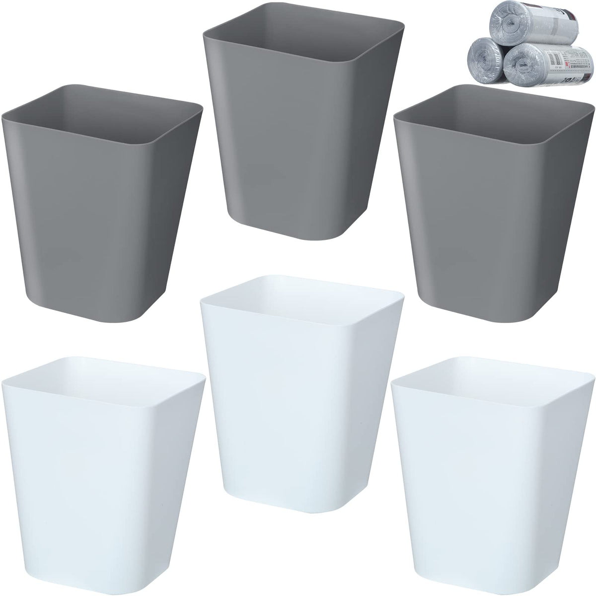 Eccliy 6 Pack Plastic Trash Can With 3 Rolls Of Trash Bags Small Wastebasket Trash Can Garbage Container Bin, Trash Bin For Bath