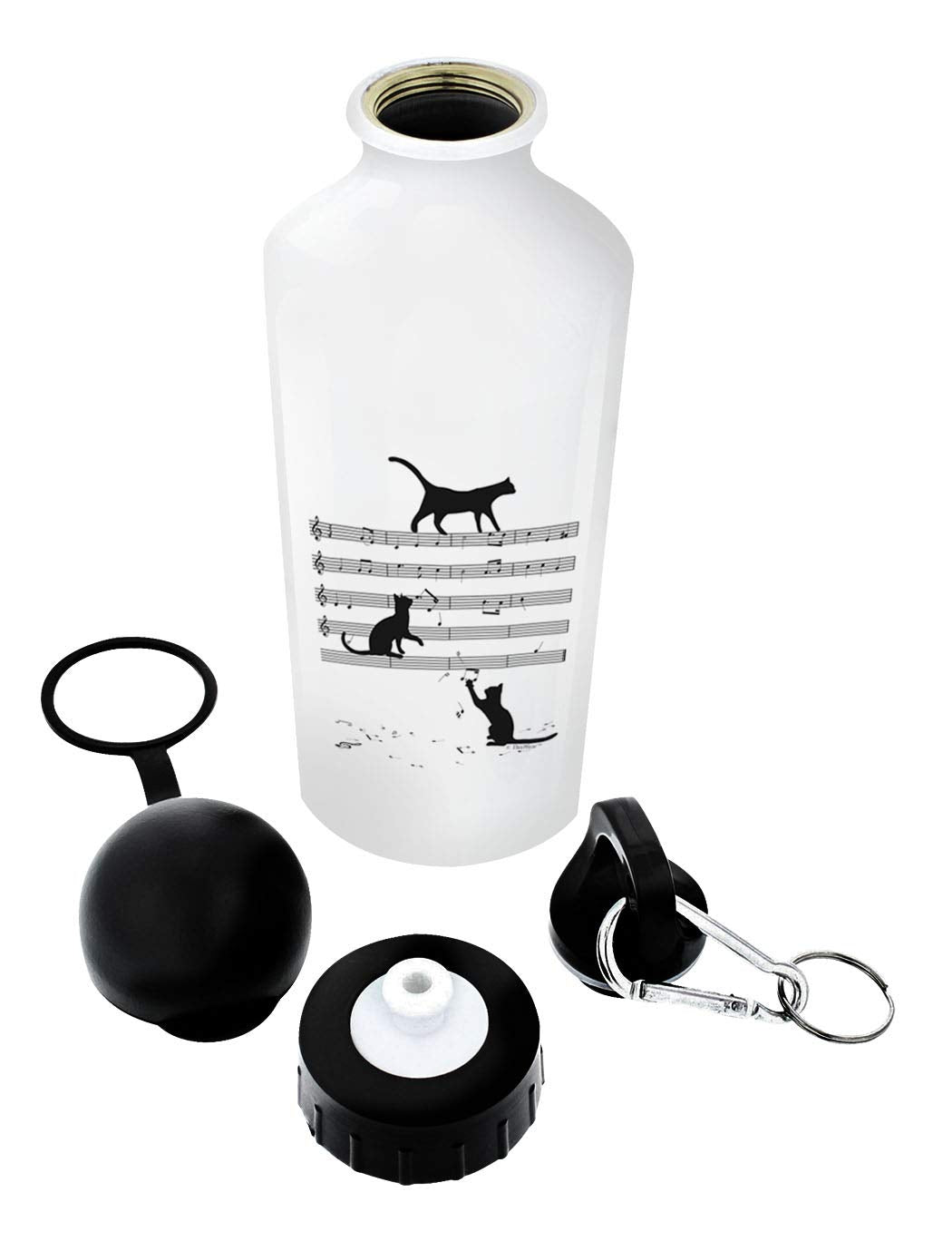 Music Cat Themed Gifts Music Note Cat Water Bottle Aluminum Water Bottle With Cap & Sport Top White