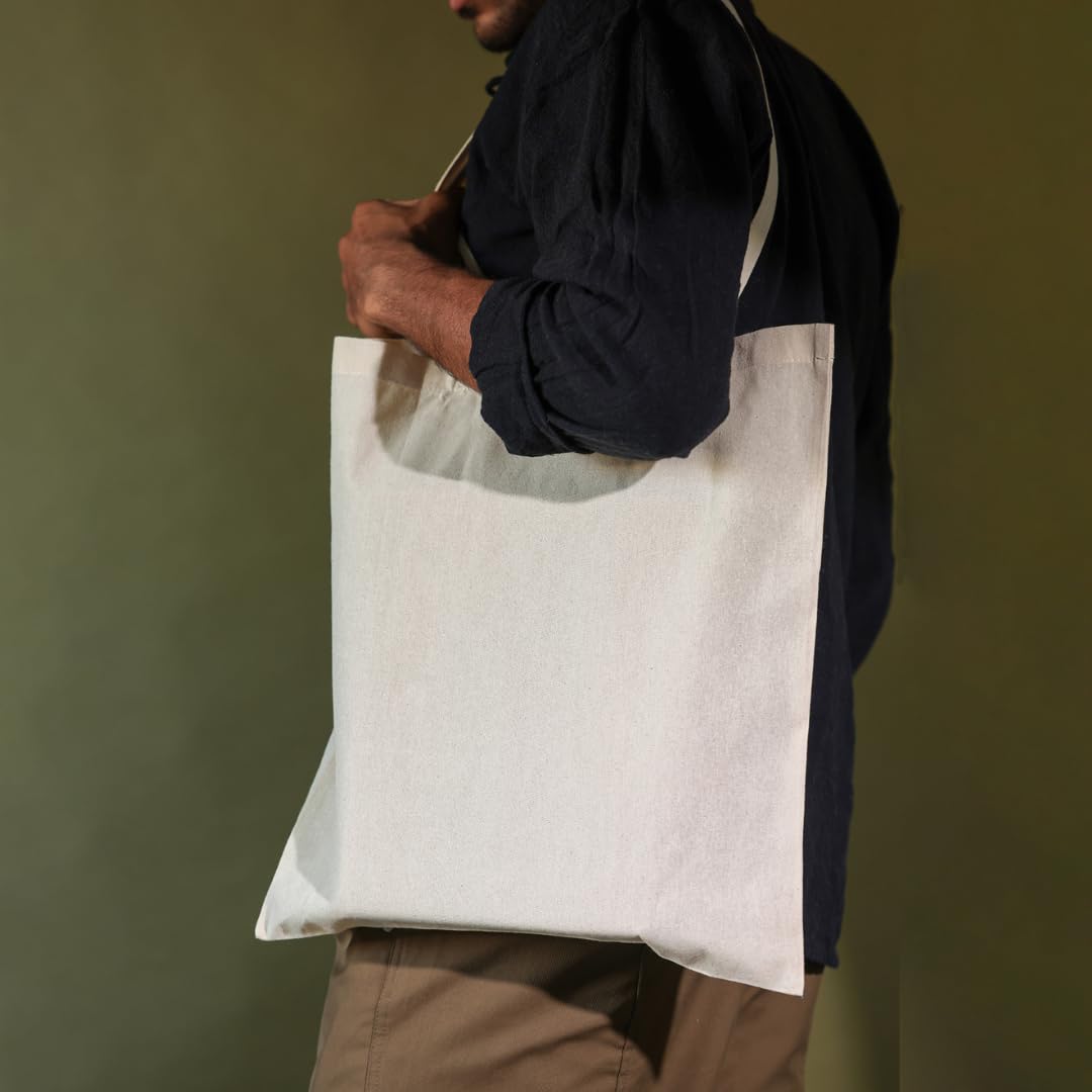 Salt Earth Pack of 5 | 6 | 12 | 24 | 48 - 100% Cotton Reusable Tote Bags - Bulk Grocery, Shopping, DIY, Beach & Gift Use (Natura