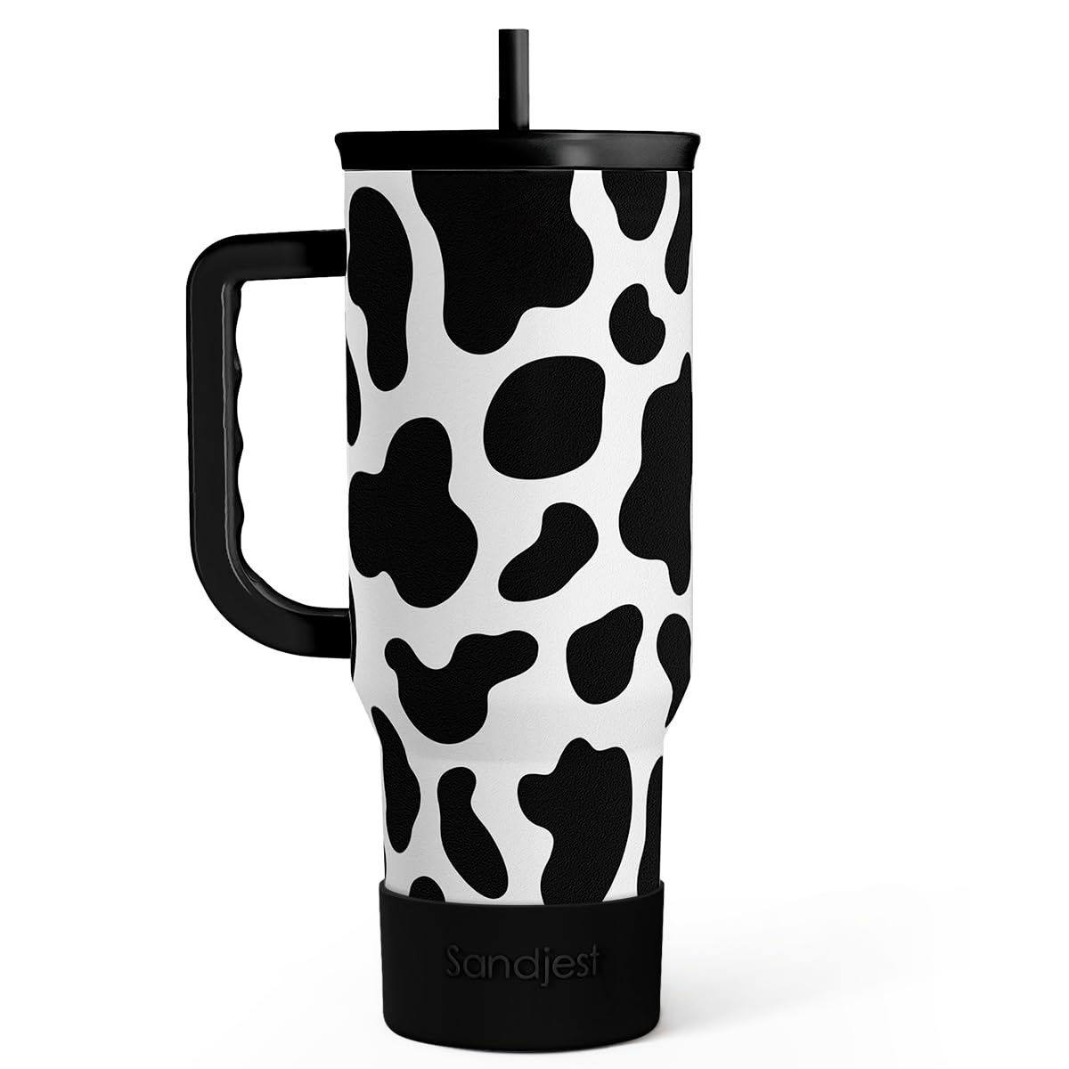 SANDJEST Cow Tumbler with Handle 40oz, Cow Print Cup Stainless Steel Tumblers Coffee Travel Cups with Slider Lid, Cow Gifts for 
