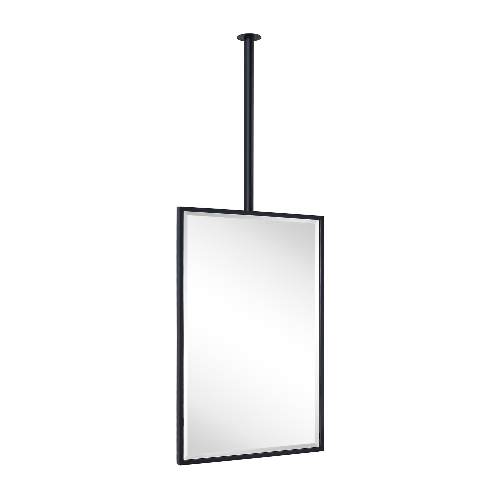 TEHOME Ceiling Mount Mirrors for bathrooms Suspend Black Metal Framed Rectangle ceil Mount Mirror for a Window Vanity with Adjus
