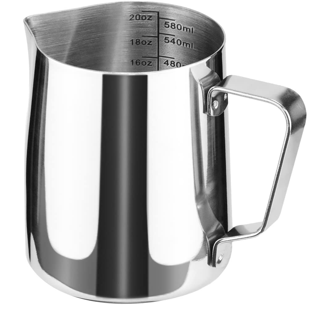 Stainless Steel Milk Frothing Pitcher Cappuccino Pitcher Pouring Jug Espresso Cup Creamer Cup For Latte Art, 20 Ounce (600 Ml)