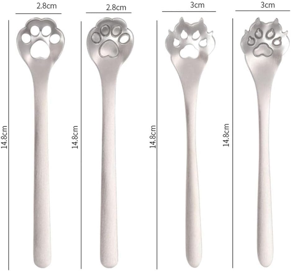 Hollow Cat Paw Silver Stainless Steel Coffee Spoons, Cat Paw Teaspoons Hollow Stirring Spoons, Mixing Spoons Dessert Spoons Kitc