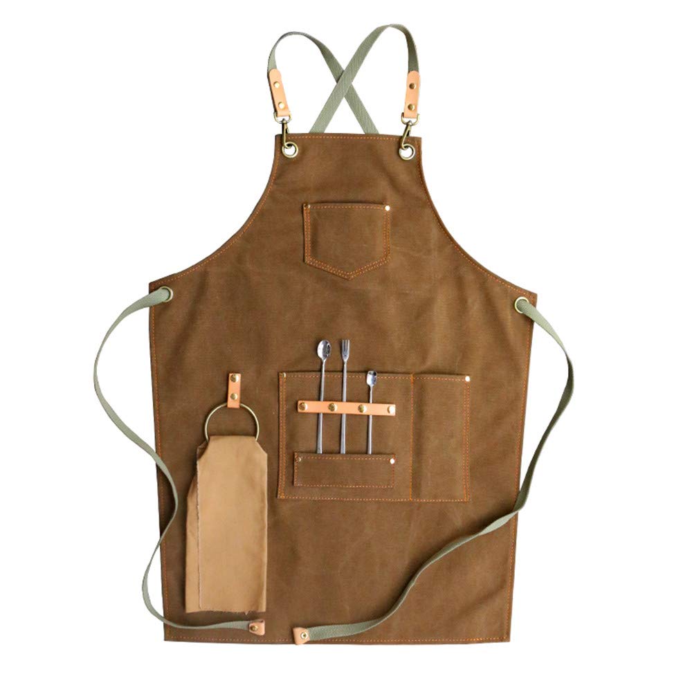 3Nh Leather Welding Apron Chefs Apron Professional Quality Butchers Kitcooks Restaurant Bistro Bbq School College,Brown,S