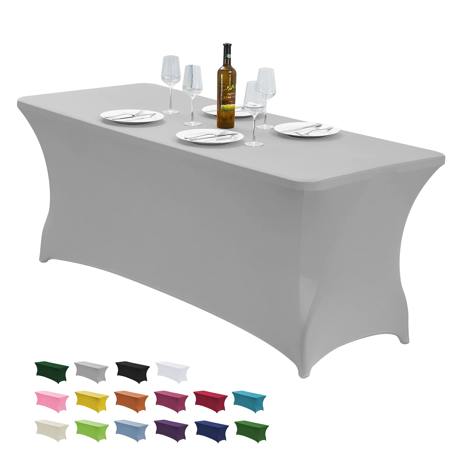 CWK 6FT Waterproof Stretch Spandex Table Cover for Rectangular Tables - Elastic Fitted Tablecloth for Folding Tables,Wrinkle Res