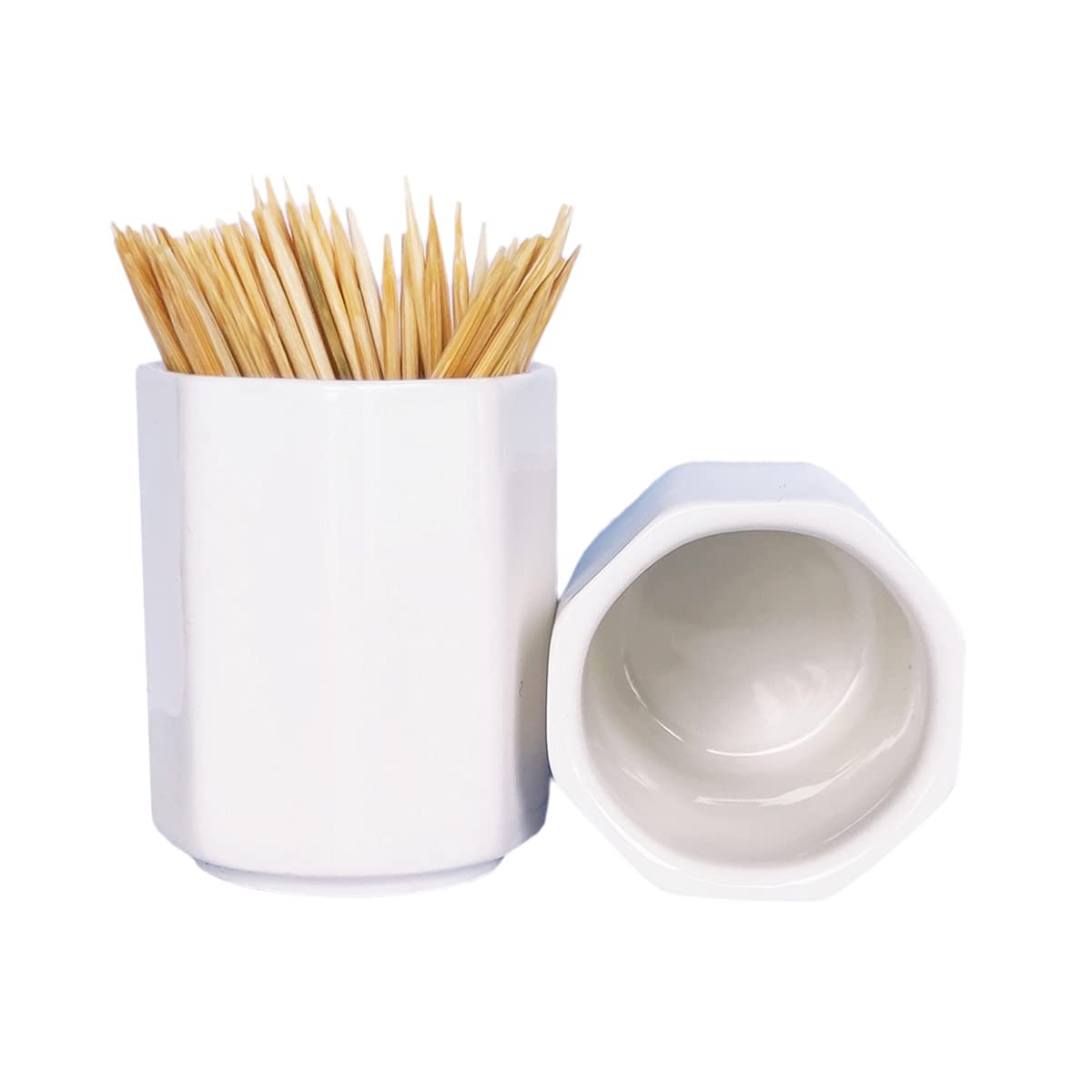 Sizikato 2Pcs Simple Pure White Octagon Ceramic Toothpick Holder.