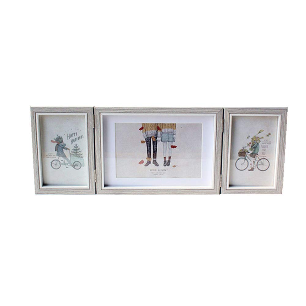 DODXIAOBEUL Silver Hinged Folding Three Picture Frame Display 4x6 inch Vertical and 5x7 inch Horizontal Photo or Pictures for De
