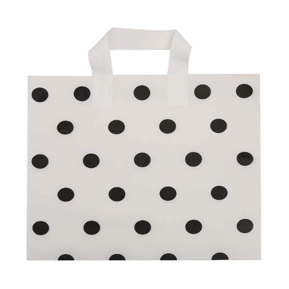 Panda Legends White Polka Dot  48 Pieces Plastic Shopping Bags Boutique Bags Retail Tote Bag