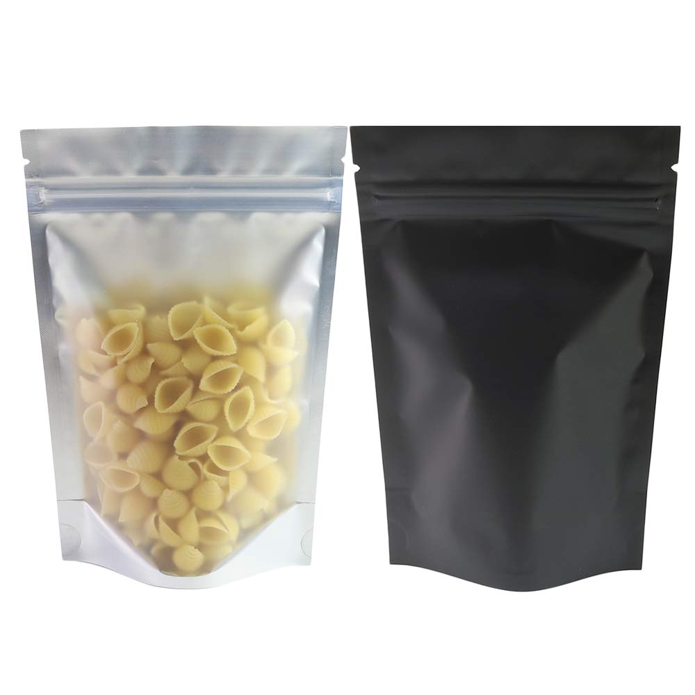 QQ Studio 100PCS Matte Double-Sided Colored Stand-Up Bags (10x15cm (4x6), Translucent/Black)