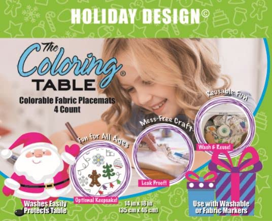 The Coloring Table - Holiday Design - Set Of 4 Placemats (14''X18'') - Fabric Coloring Placemats - Colorable Designs - Washable