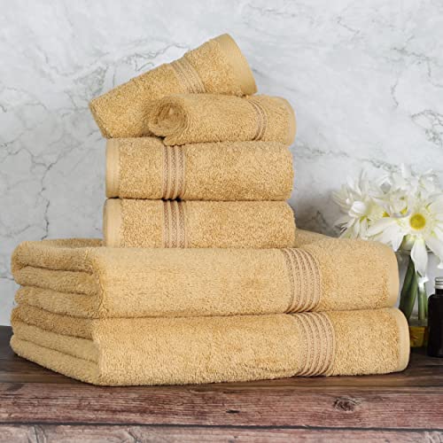 Superior Luxury Cotton Bath Towel Set - 6-Piece Towel Set, Premium Egyptian Cotton Towels, Gold