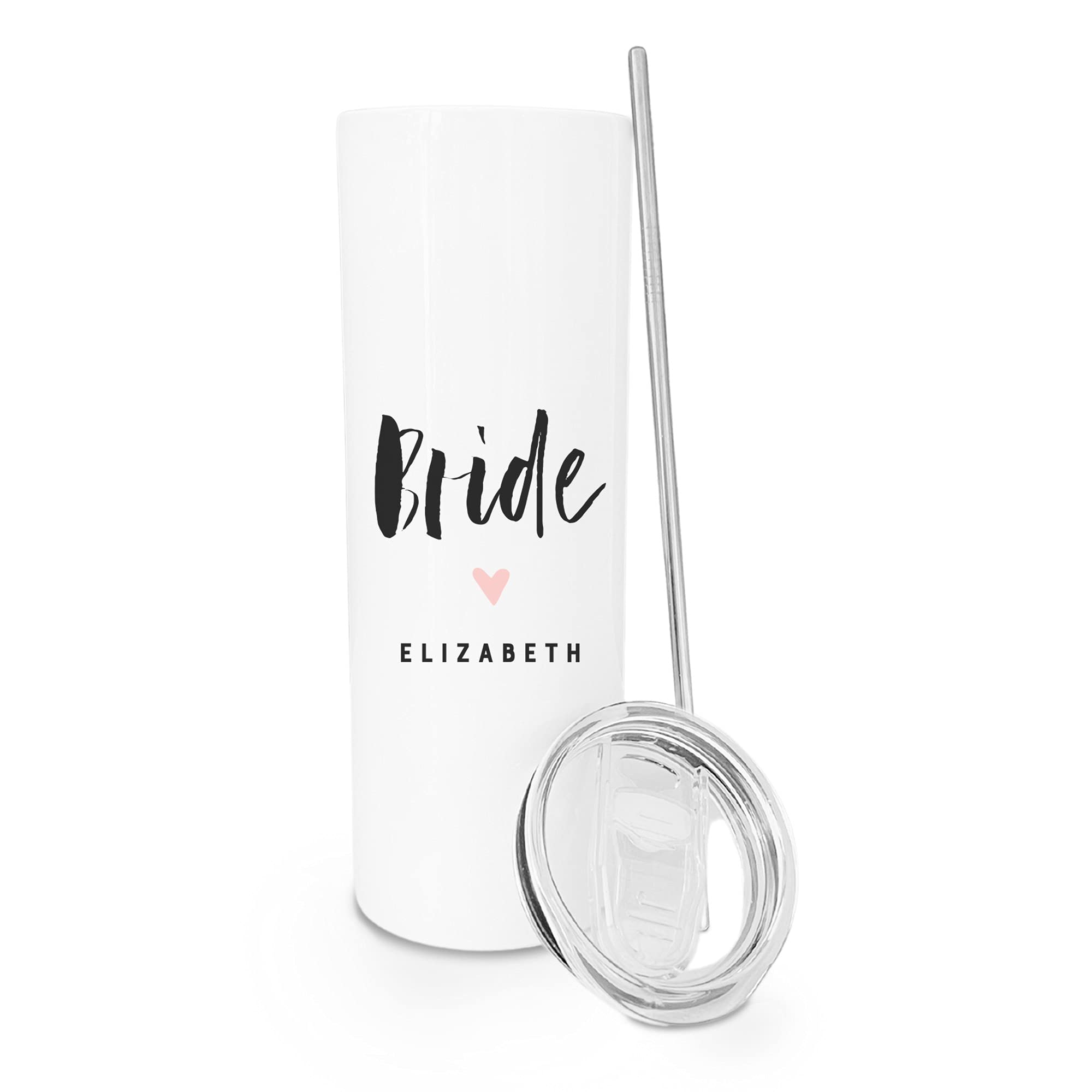 The Cotton & Canvas Co. Bride Personalized Vacuum Insulated Stainless Steel Wedding Tumbler With Metal Straw, Miss To Mrs., Futu