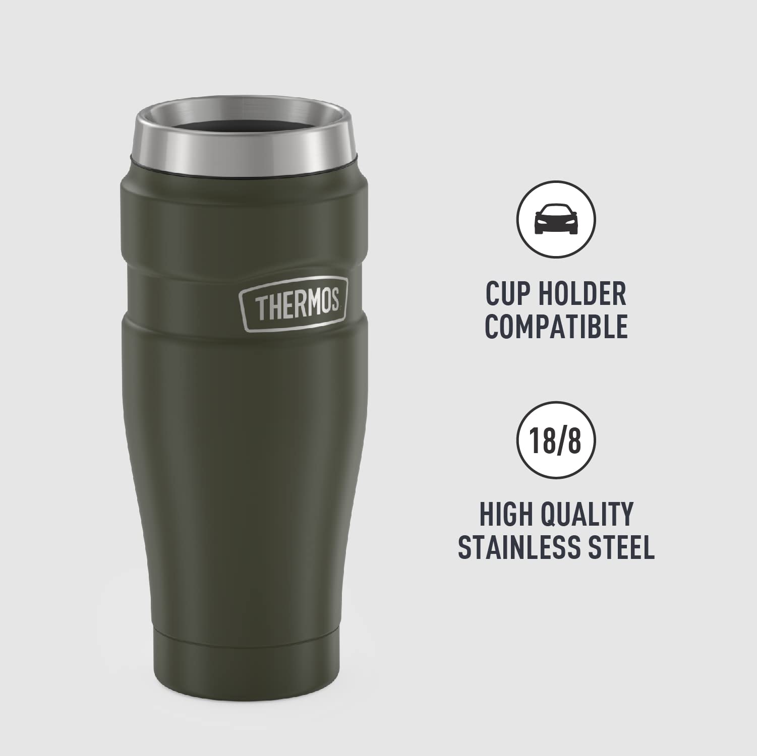 Thermos Stainless King Vacuum-Insulated Travel Tumbler, 16 Ounce, Army Green