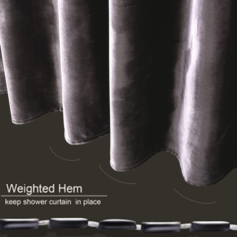 Velvet Dark Grey Shower Curtains For Bathroom,260 Gsm Heavy-Duty Fabric Luxury Shower Curtain With Hooks, Thicken, Washable, Wat