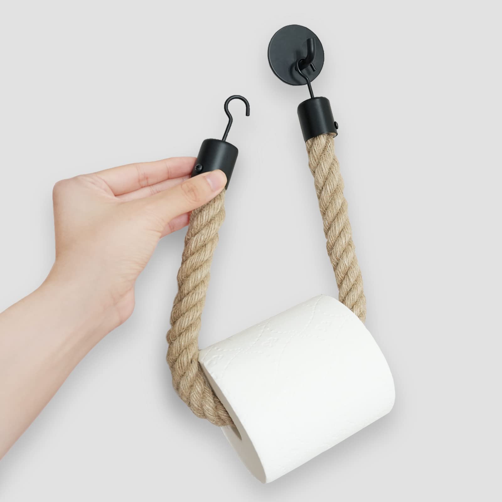 Wonqexz Hand Towel Holder,Toilet Roll Holder,Self Adhesive Toilet Paper Holder Wall Mount - Nautical Rope Tissue Holder - No Dri