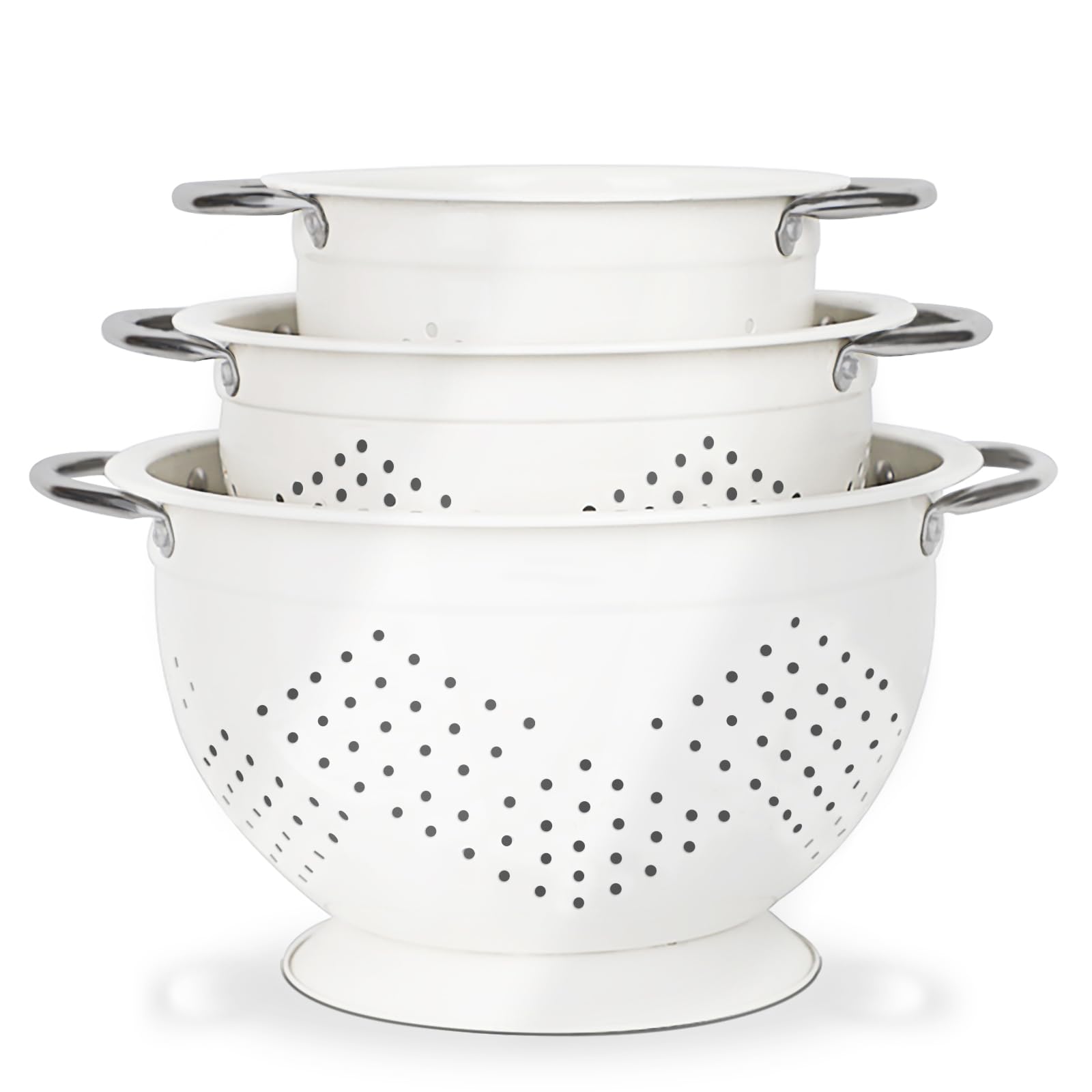 Hillbond Colander Set Of 3, 1.5, 3, 5 Qt Powder Coated Metal Strainers With Riveted Stainless Steel Handles And Stable Base, Str