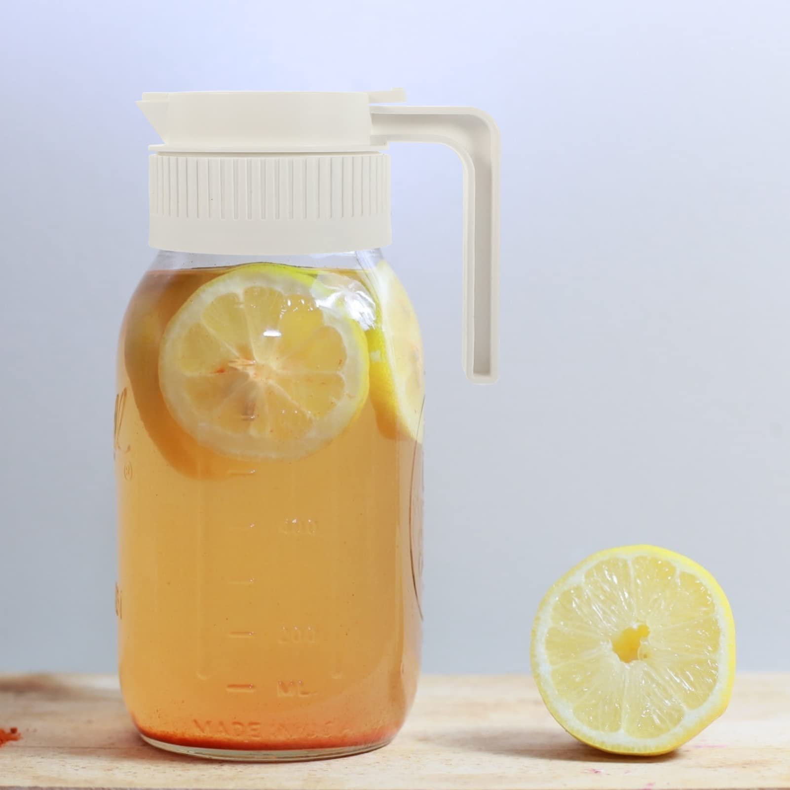 1Pc Wide Mouth Mason Jar Flip Cap Lid With Handle Innovative Sliding Lid Easy Pour Spout Mason Bottle Pour Spout Lids Airtight L