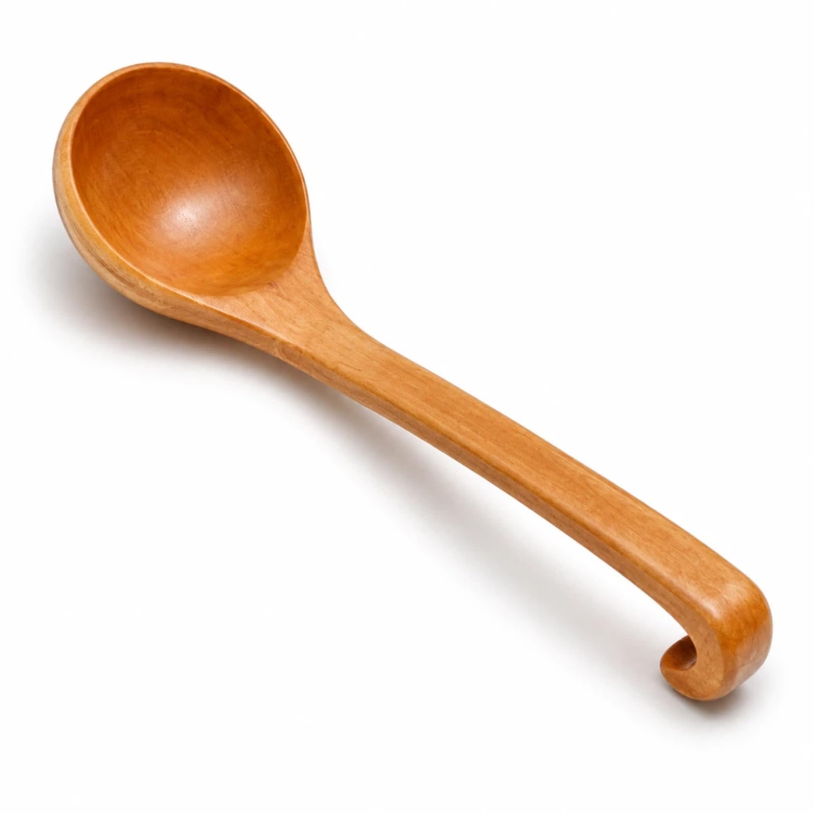 Aissmmeio 11Wooden Soup Spoon  Deep Lacquered Wooden Ladle for Cooking, Sauce Serving and Kitchen Use with Hanging Hook & Heat