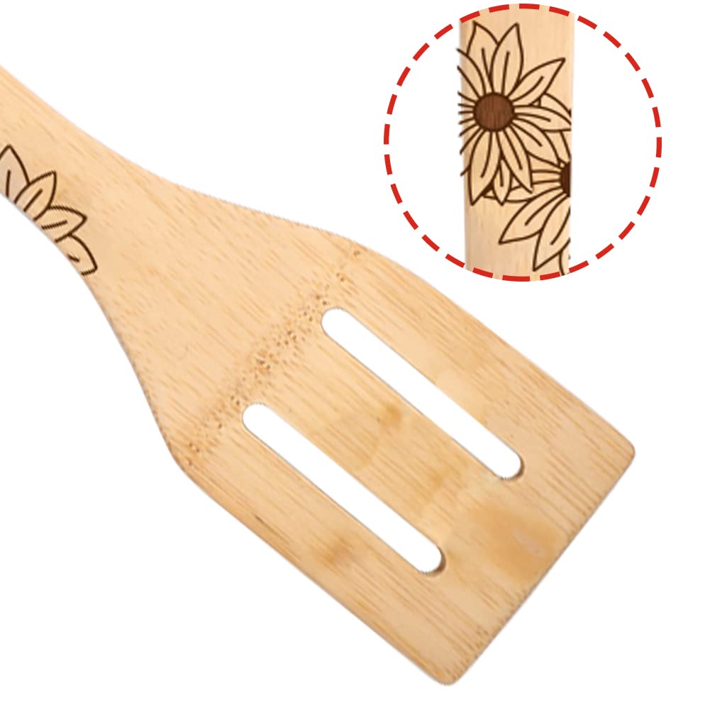 Hygnn Simple Sunflower Wooden Cooking Spoons,Organic Engraved Bamboo Utensils,Kitchen Decor Wedding Birthday Mom Anniversary, Or