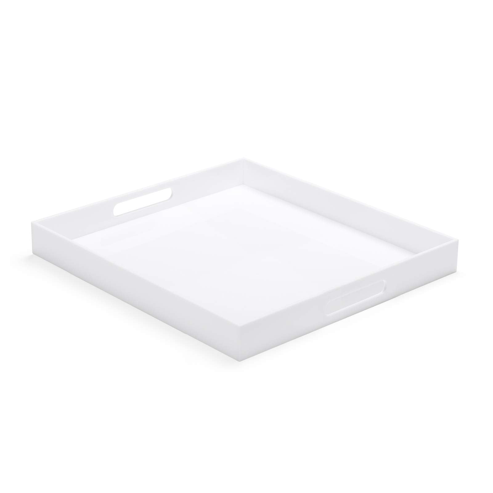 Atozone White Modern Acrylic Ottoman Tray With Cutout Handles 20X20 Inch Over-Sized Serving Tray Organizer Rubber Boot Tray Deco