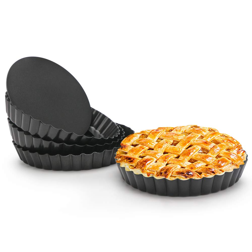 Beasea 6 Inch Tart Pan, 4Pcs Small Pie Pans Removable Bottom Mini Tart Pans Non Stick Pie Pan, Loose Bottom Fluted Tart Pan Roun