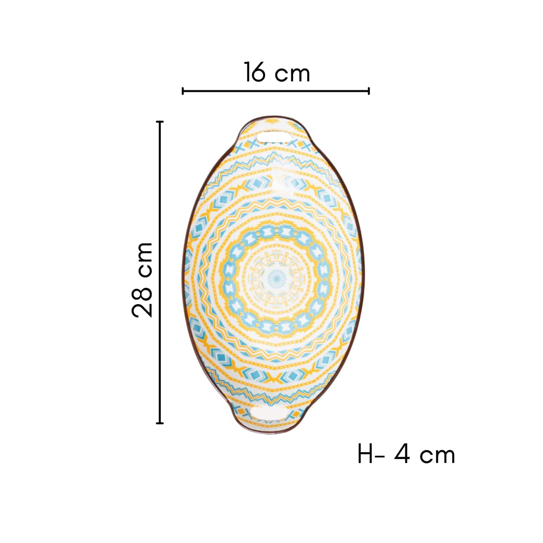 Nestasia Blue & Yellow Mandala Ceramic Long Dish with Handles for Serving Snacks, Appetizers, Salads, and Noodles| Microwave Saf