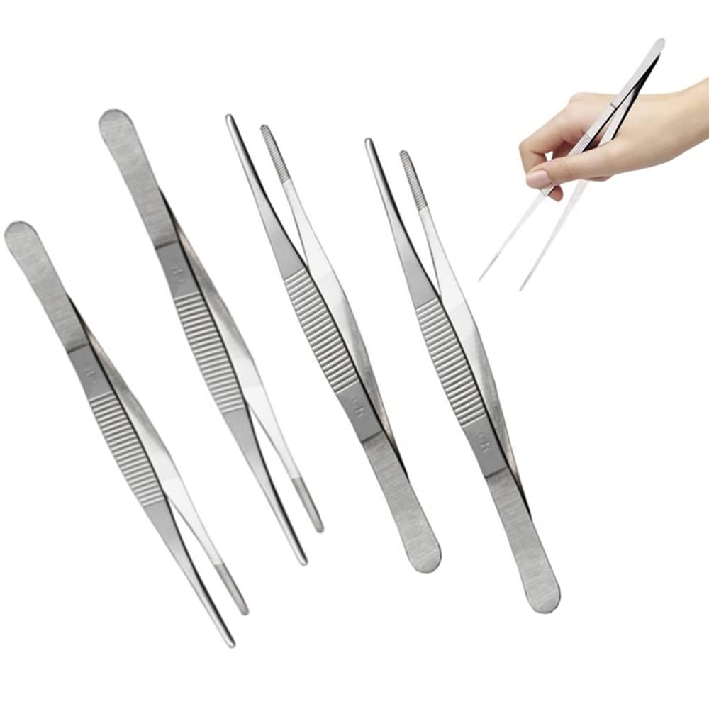 4 Pcs 5.5In/14Cmfood Tong Stainless Steel Cooking Tweezers Fine Tweezers, Kitchen Tweezers, Food Tweezers With Precision Serrate