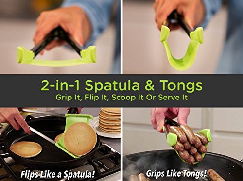 Clever Tongs 2 In 1 Kitchen Spatula & Tongs Non-Stick, Heat Resistant, Stainless Steel Frame, Silicone & Dishwasher Safe, As See
