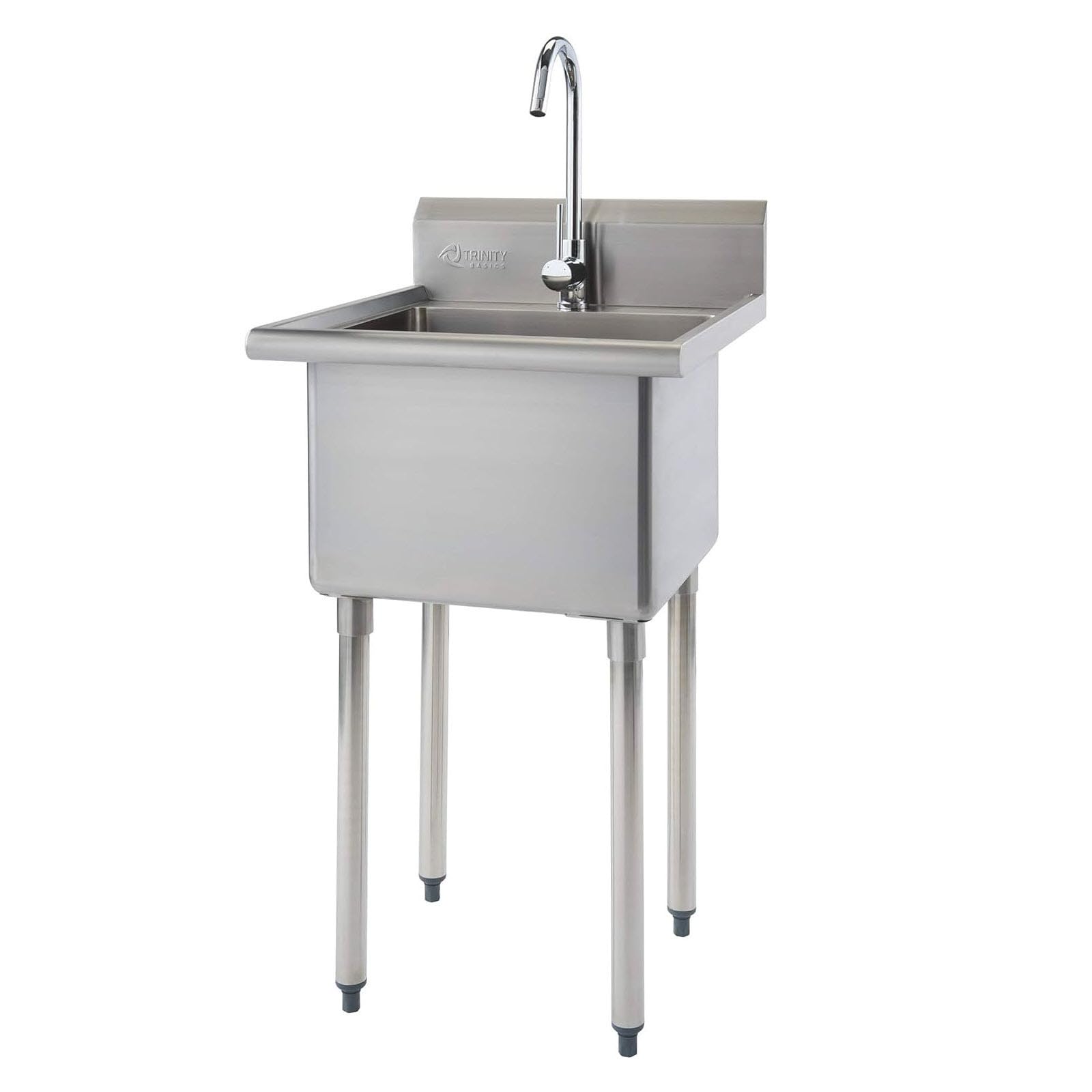 TRINITY THA-0307 Basics Stainless Steel Freestanding Single Bowl Utility Sink for Garage  Laundry Room  and Restaurants  Includes Faucet  NSF Certified  49.2 21.5 24-Inch  Chrome