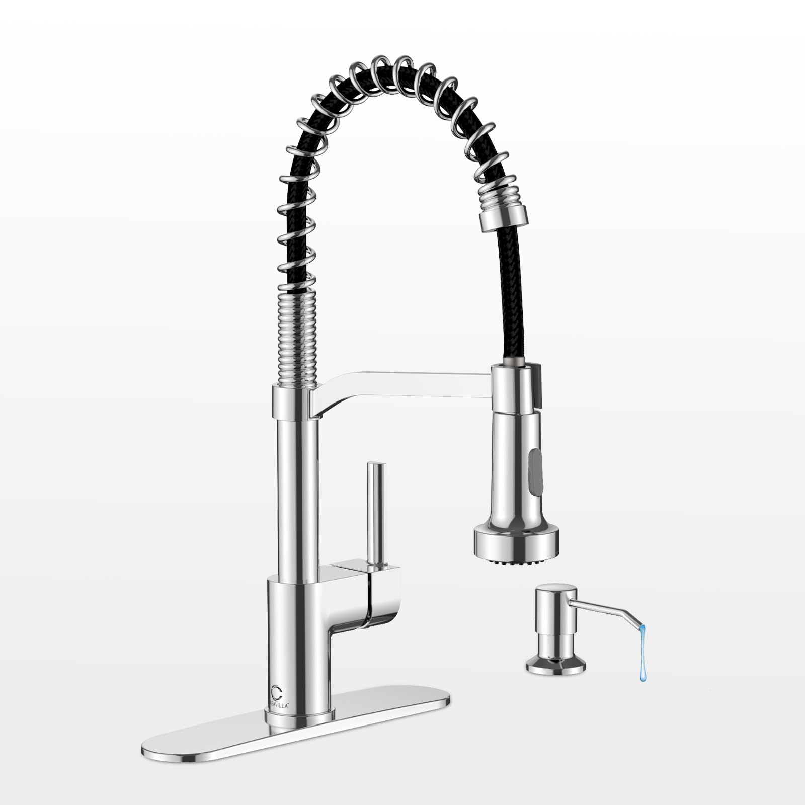 Casavilla Chrome Kitchen Faucet with Soap Dispenser, Faucet for Kitchen Sink, Kitchen Sink Faucet with Deck Plate, Kitchen Fauce