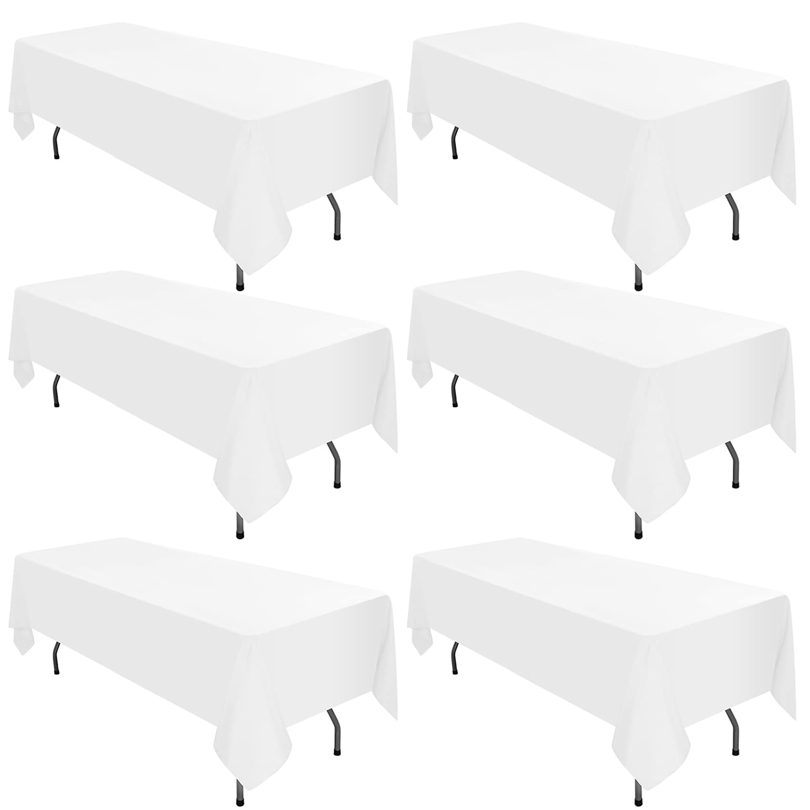 6 Pack Polyester Tablecloths, White 60 X 126 Inch Polyester Table Cloth For 8 Foot Rectangle Tables, Stain And Wrinkle Resistant